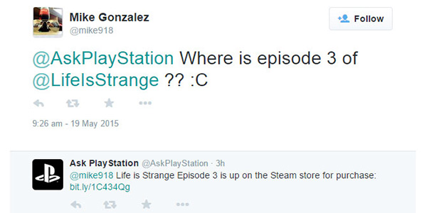 Life Is Strange: Episode 3 – Su Twitter AskPlayStation Consiglia Steam