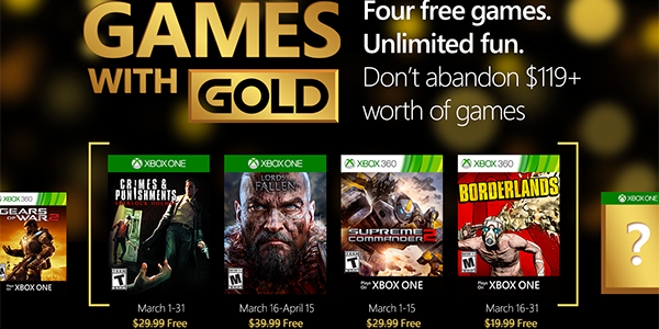 Games with Gold – Da oggi disponibili i giochi gratuiti di marzo